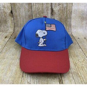 Peanuts Snoopy Baseball Cap Hat Patriotic Flag Red Blue Snap Back Woodstock NEW